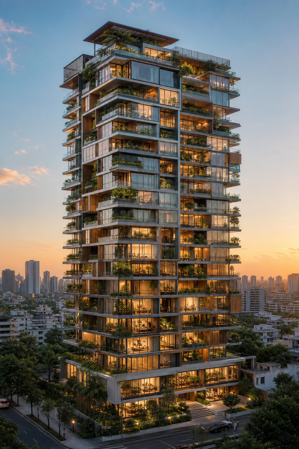 21 Story CoLiving Building Urban Skyline